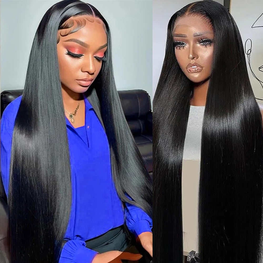 Blackbeautyhairlvorycoast Perruque lisse Super Double Drawn avec fermeture en dentelle 13x4