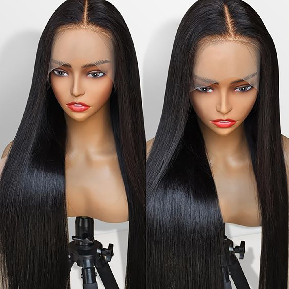 Blackbeautyhairlvorycoast Perruque lisse Super Double Drawn avec fermeture en dentelle 13x4